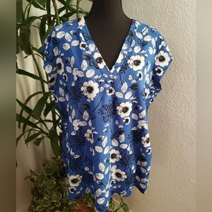 Hilary Radley Blue Floral Blouse Size XXL